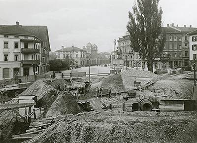 Bild der Bauarbeiten zur Eindolung der Eulach 1911